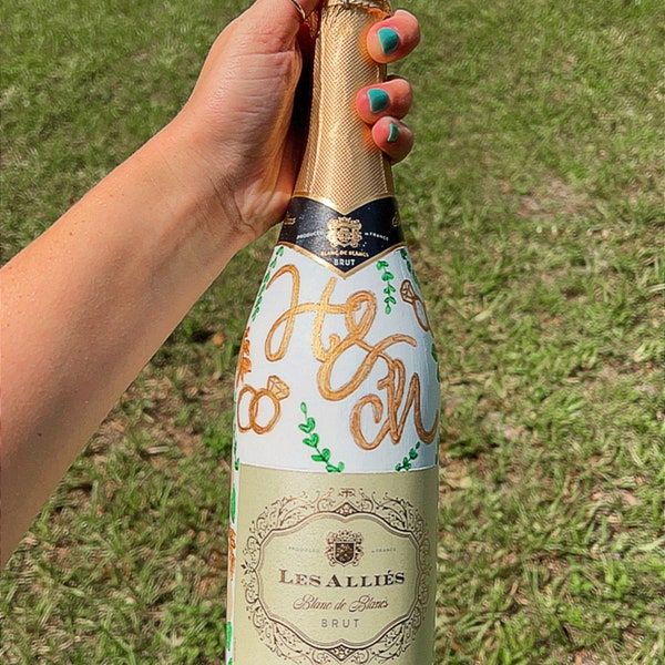 Custom Hand Painted Champagne Bottle