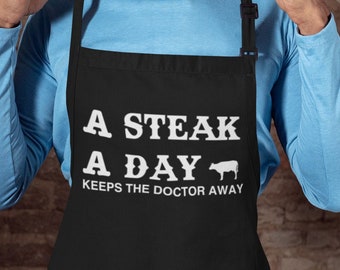 A Steak A Day Keeps The Doctor Away Funny BBQ Apron Carnivore Diet