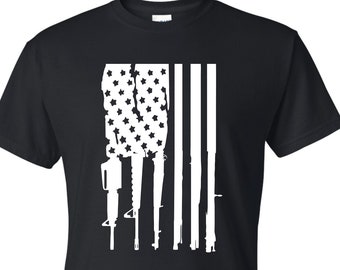 Fusil américain drapeau USA T-SHIRT unisexe