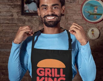 Avental Grill King - Avental de churrasco engraçado para homens - Presente Grill Master - Avental de cozinha de chef - Presente de dia dos pais - Rei do Grill