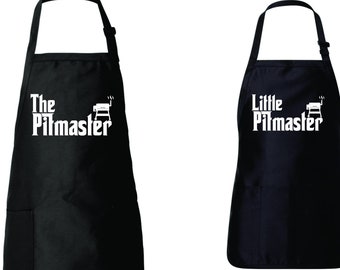 Matching apron adult and kid The Pitmaster Little Pitmaster Funny BBQ Full-Length Apron with Pockets Father's Day Gifts