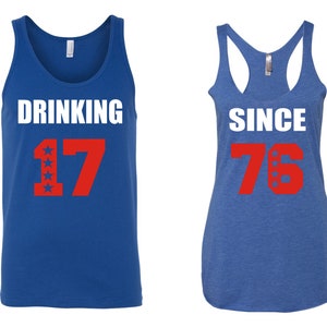 Drinking Since 1776 Matching Tank Tops July 4th America USA Flag Men&#39;s And Women&#39;s
