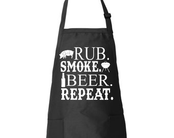 Rub Smoke Beer Repeat Funny BBQ Apron Smoker Gift Father&#39;s Day Mother&#39;s Day Cooking Meat Kitchen