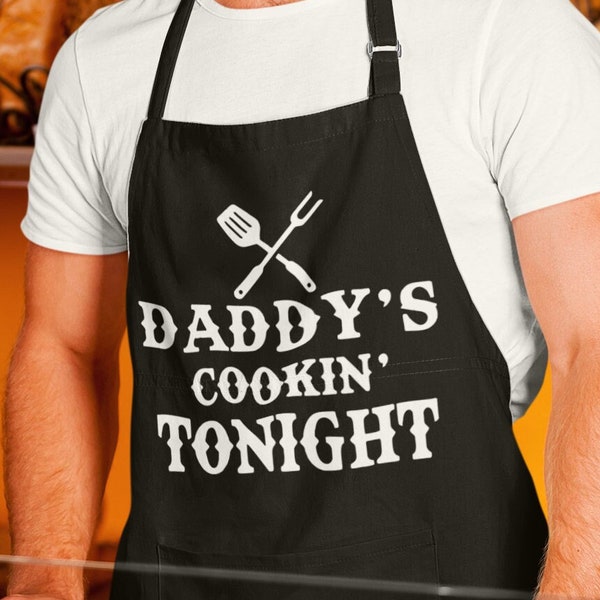 Tablier drôle pour homme Daddy's Cookin' Tonight pleine longueur avec poches cadeau de fête des pères pour mari pour lui