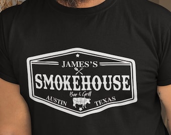 Personalized BBQ Tshirt - Smokehouse Bar & Grill, Custom Meat Smoker Tshirt, Gift for Meat Smoker, Funny Grilling Accessory, Grilling Tshirt