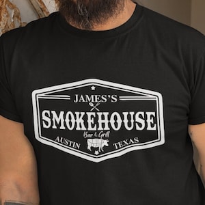 Personalized BBQ Tshirt - Smokehouse Bar & Grill, Custom Meat Smoker Tshirt, Gift for Meat Smoker, Funny Grilling Accessory, Grilling Tshirt
