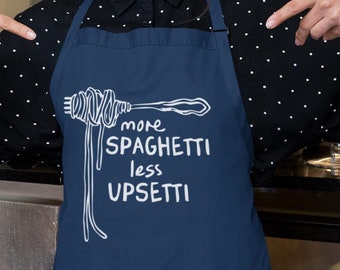Spaghetti Apron, Funny Food Apron, Foodie Apron, Food Humor, Funny Saying Apron, Silly Apron, More Spaghetti Less Upsetti
