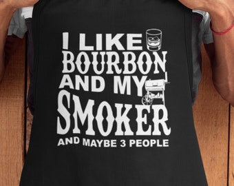 J'aime Bourbon et mon fumeur Tablier de cuisine drôle BBQ Cadeau drôle Fête des pères Fête des mères