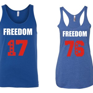 Freedom 1776 Matching Tank Tops July 4th America USA Flag Men&#39;s And Women&#39;s