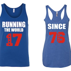 Running The World Since 1776 Matching Tank Tops July 4th America USA Flag Men&#39;s and Women&#39;s