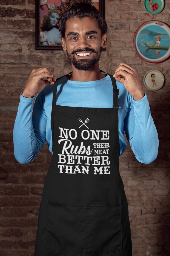 Unique BBQ Apron: 'No One Rubs Meat Better' Funny Grilling Gift