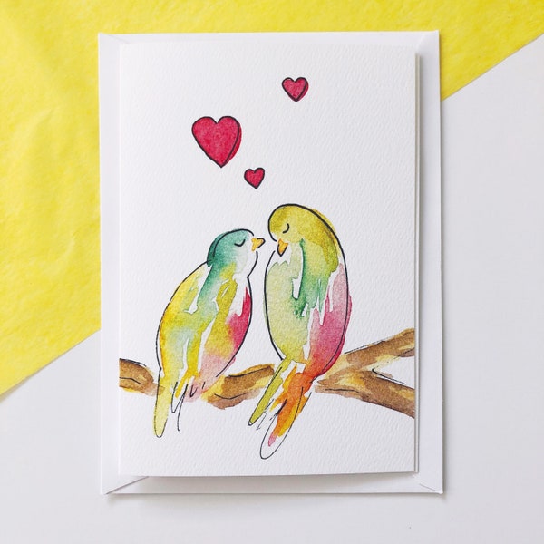 Love Birds Card, Anniversary Card for Her, Cards for Couples, Greeting Cards for Wedding, Love Cards, Happy Anniversary Card, Bird Cards