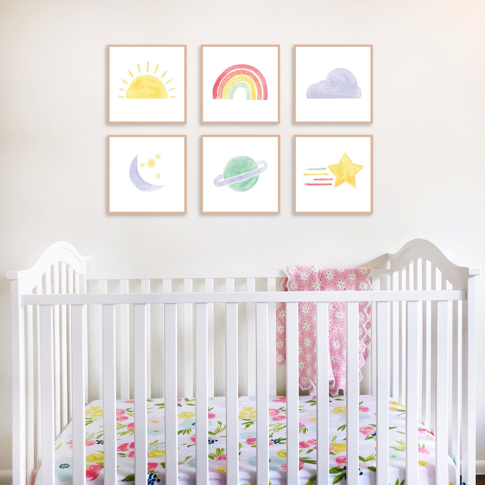 Celestial Wall Art Set of 6 Nursery Prints Sun Moon Stars - Etsy