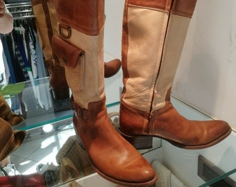 STIVALI PELLE COWBOY texani vintage FRYE originali marrone STIVALI PELLE COWBOY texani vintage FRYE originali marrone