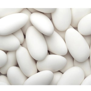 White Jordan Almonds - Super Fine Large Flat Almonds for Wedding Favors, Baby Shower and Candy Buffet - Premium Quality Candy Coated Almonds