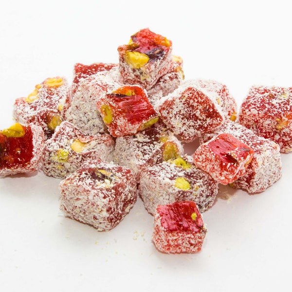 Turkish Delight Pomegranate & Pistachios Flavored - Lokum Turkish Dessert - Vegan Gourmet Turkish Delight Gift Box - Turkish Lokum