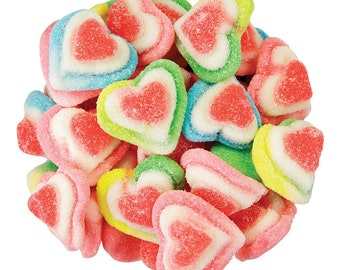 Rainbow Triple Layer Gummy Hearts - Jelly Filled Gummi Candy, Gummy Hearts, Bulk Candy, Gummy Candy, Gifts, Wedding Gifts