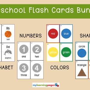 Educational Flashcards Printable Bundle for Preschool, Kindergarten, Toddlers | Instant Download | Alphabet, Numbers, Shapes and Letters
