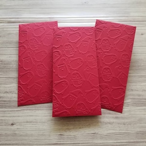 Large Christmas red envelope with embossed penguins. Christmas red envelope. Money size giftcard holder. Xmas envelopes. Set of 3. Penguins.