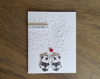 I love card. Panda I love you card. Anniversary card. Valentine card. Love card with panda. Kissing panda card