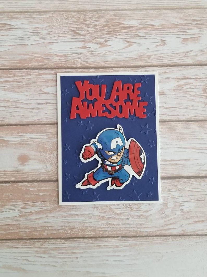 You are awesome card Friendship card Captain America inspired card Thank you card.