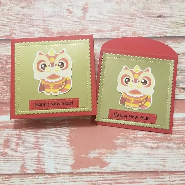 Square handmade Chinese red envelopes. Tiger red envelope. Lunar New Year red envelope. 2024 Chinese New Year Red envelopes. Set of 2.