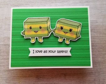 I love all your Layers. Steamed layer cake card. Food Pun love card. Vietnamese anniversary card. Vietnamese love card. Viet love card.