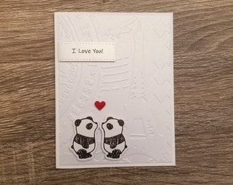 Panda I love you card. Panda Anniversary card. Panda love card with Eiffel tower. Panda Valentine's day card.
