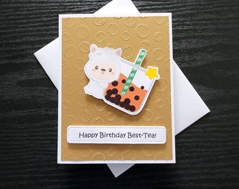 Happy Birthday Best-Tea. Happy birthday card. Boba Birthday card. Milk tea birthday card. Lamb Birthday card. BFF birthday card. Lamb card.