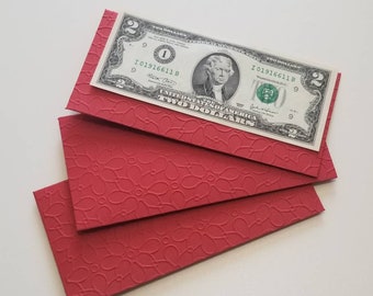 Large chinese new year red envelope with large embossed flowers. Money size red envelope. Set of 3 red envelopes.