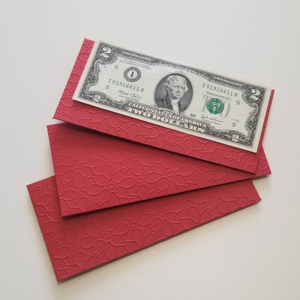 Large chinese new year red envelope with large embossed flowers. Money size red envelope. Set of 3 red envelopes.