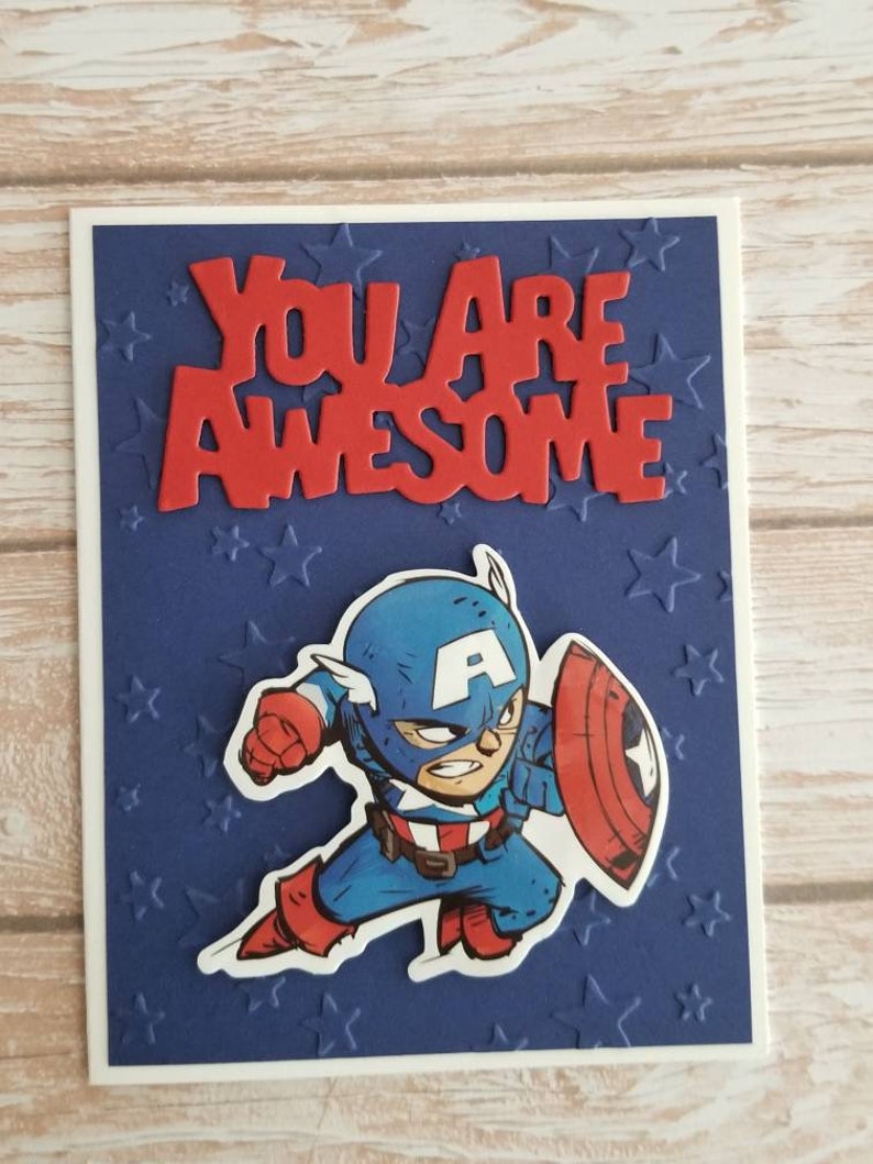 You are awesome card Friendship card Captain America inspired card Thank you card.