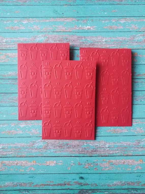 2026 Handmade Chinese red envelope. Set of 3. Chinese red envelope embossed with drinks. Coffee gift card holder.