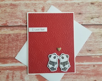 I love card. Panda I love you card. Anniversary card. Valentine card. Love card with panda. Kissing panda card