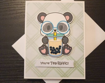 You are awesome card. Woodland Animal friendship card.  Boba milk tea card. Animal milk tea card.