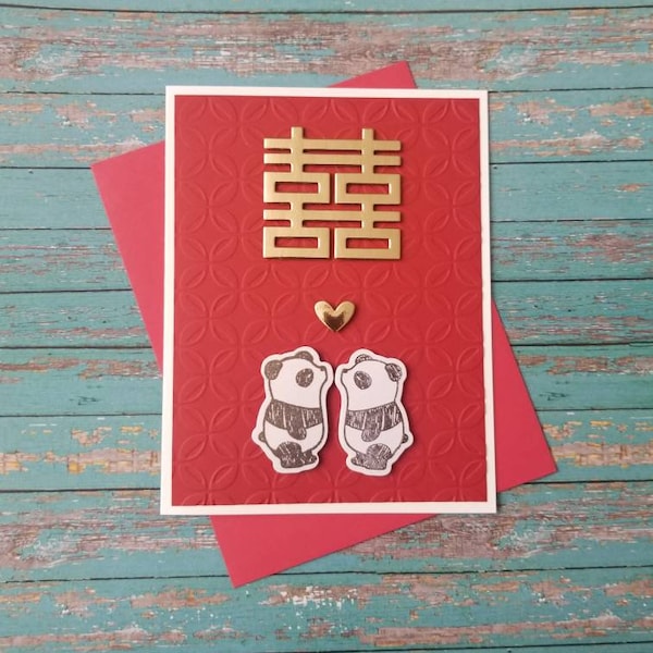 Panda wedding card. Wedding card with kissing pandas. Congratulations card. Panda congratulation card.  Wedding congratulation card.