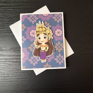 Apsara dancer birthday card. Apsara dancer card. Apsara card. Khmer card. Thai card. Cambodian card. Laos card. Apsara celebration card.