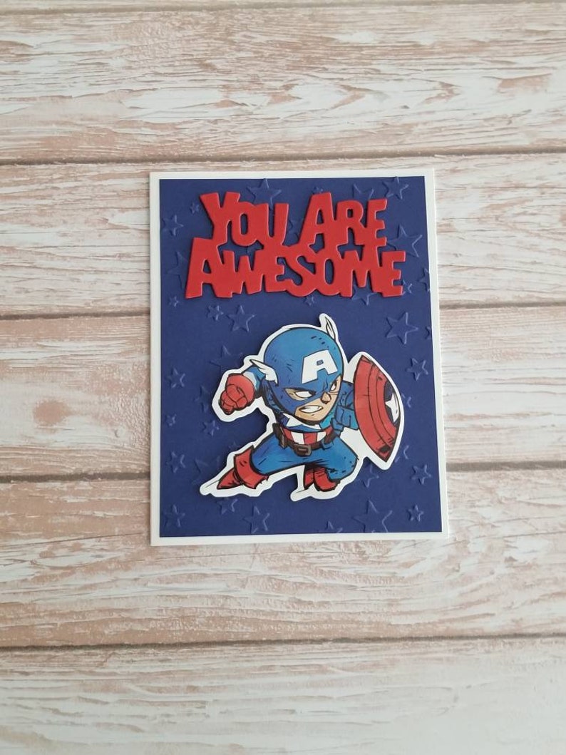 You are awesome card Friendship card Captain America inspired card Thank you card.