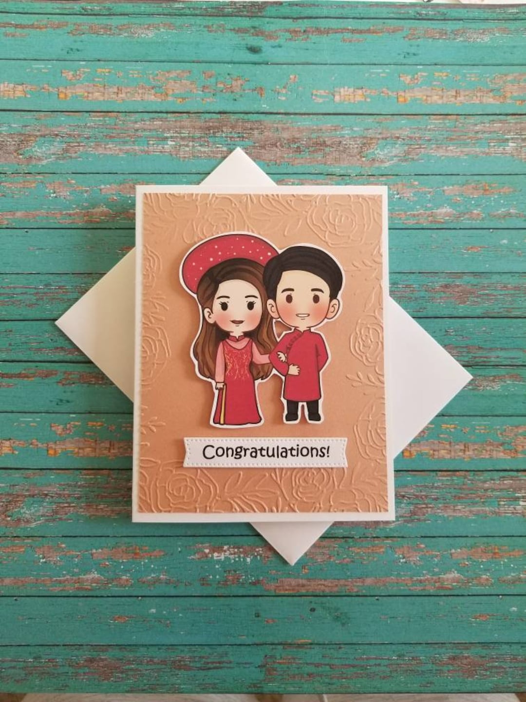 Vietnamese Wedding Card. Wedding Congratulations Card. Traditional