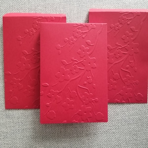 3 Chinese New Year red envelope for 2022. Cherry blossom red envelope. Handmade embossed red envelope.