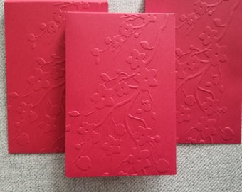 3 Chinese New Year red envelope for 2026. Cherry blossom red envelope. Handmade embossed red envelope.