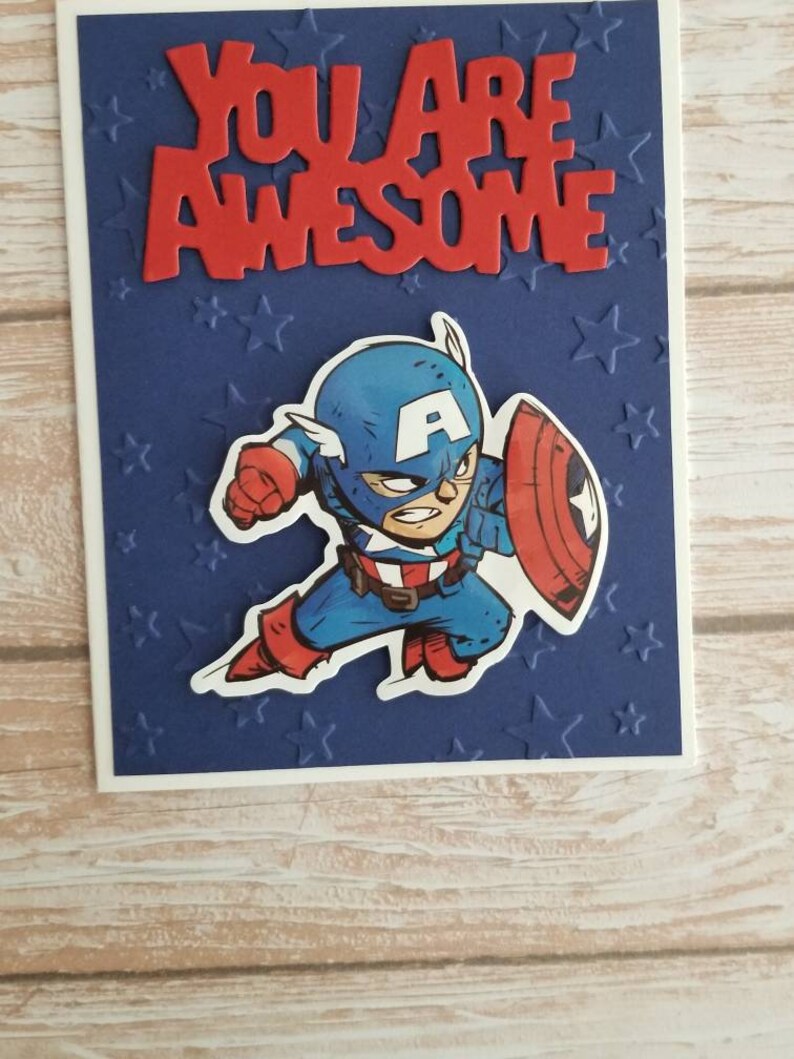 You are awesome card Friendship card Captain America inspired card Thank you card.