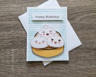 Kawaii happy Birthday card! Bao Birthday card! Pastry birthday card! Bun birthday card. Bao Happy Birthday card. Bun Happy birthday card.