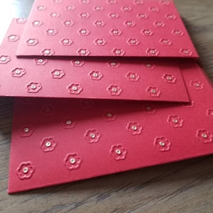 2024 Chinese New Year. GOLD center embossed  flower Red Envelope. Set of 3