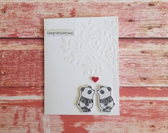 Panda wedding card. Wedding card with kissing pandas. Congratulations card.