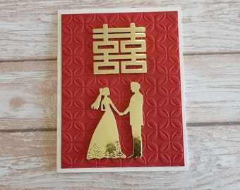 Wedding card. Chinese wedding card. Chinese calligraphy double happiness card.