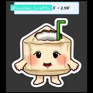 Cococnut sticker. Kawaii Fruit sticker. Fruit stickers. Asian fruit sticker. Kawaii Cocunut sticker. Young Coconut sticker.