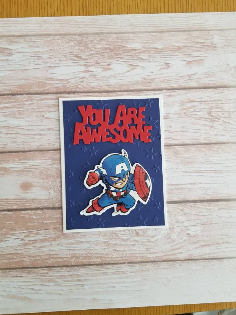 You are awesome card Friendship card Captain America inspired card Thank you card.