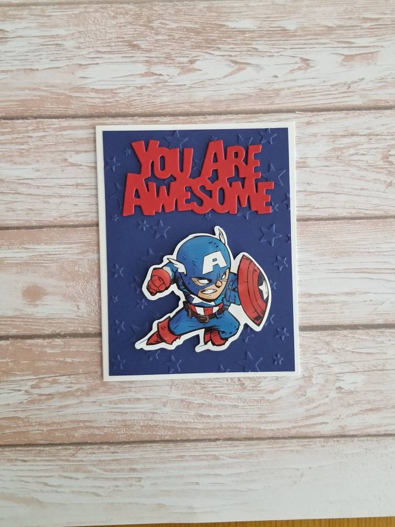 You are awesome card Friendship card Captain America inspired card Thank you card.