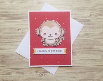 Vietnamese Birthday card. Vietnamese Zodiac Birthday card. Vietnamese Happy Birthday card. Vietnamese Monkey bday card. Chuc Mung Sinh Nhat!